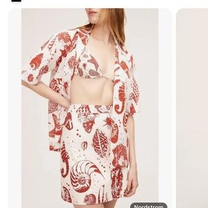 Rebecca Taylor Sea Shore Red/Cream Linen A-Line Mini Skirt size 10 NWOT